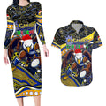 Merry Christmas AFL Eagles Couples Matching Long Sleeve Bodycon Dress and Hawaiian Shirt Aboriginal Santa Football Mascot