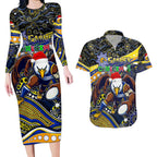 Merry Christmas AFL Eagles Couples Matching Long Sleeve Bodycon Dress and Hawaiian Shirt Aboriginal Santa Football Mascot