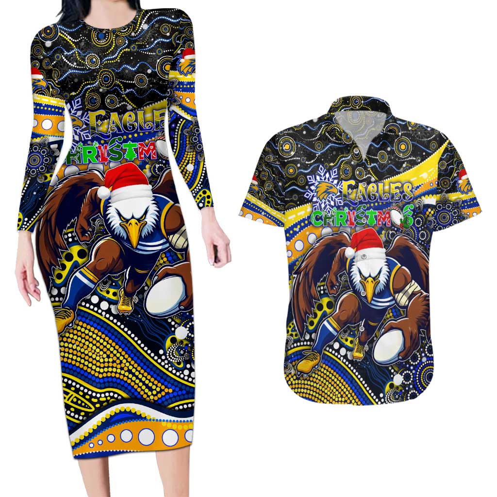 Merry Christmas AFL Eagles Couples Matching Long Sleeve Bodycon Dress and Hawaiian Shirt Aboriginal Santa Football Mascot