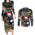 Merry Christmas AFL Eagles Couples Matching Long Sleeve Bodycon Dress and Long Sleeve Button Shirt Aboriginal Santa Football Mascot