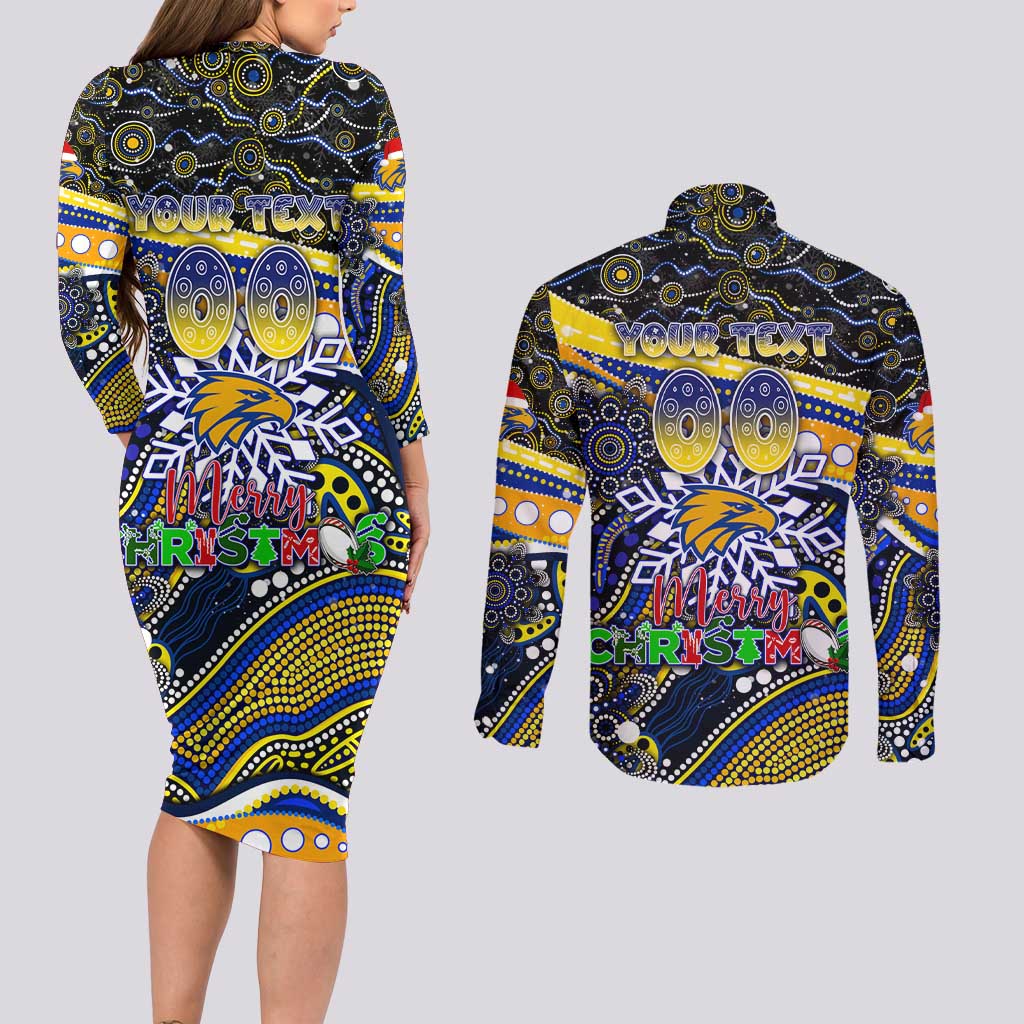 Merry Christmas AFL Eagles Couples Matching Long Sleeve Bodycon Dress and Long Sleeve Button Shirt Aboriginal Santa Football Mascot