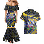 Merry Christmas AFL Eagles Couples Matching Mermaid Dress and Hawaiian Shirt Aboriginal Santa Football Mascot