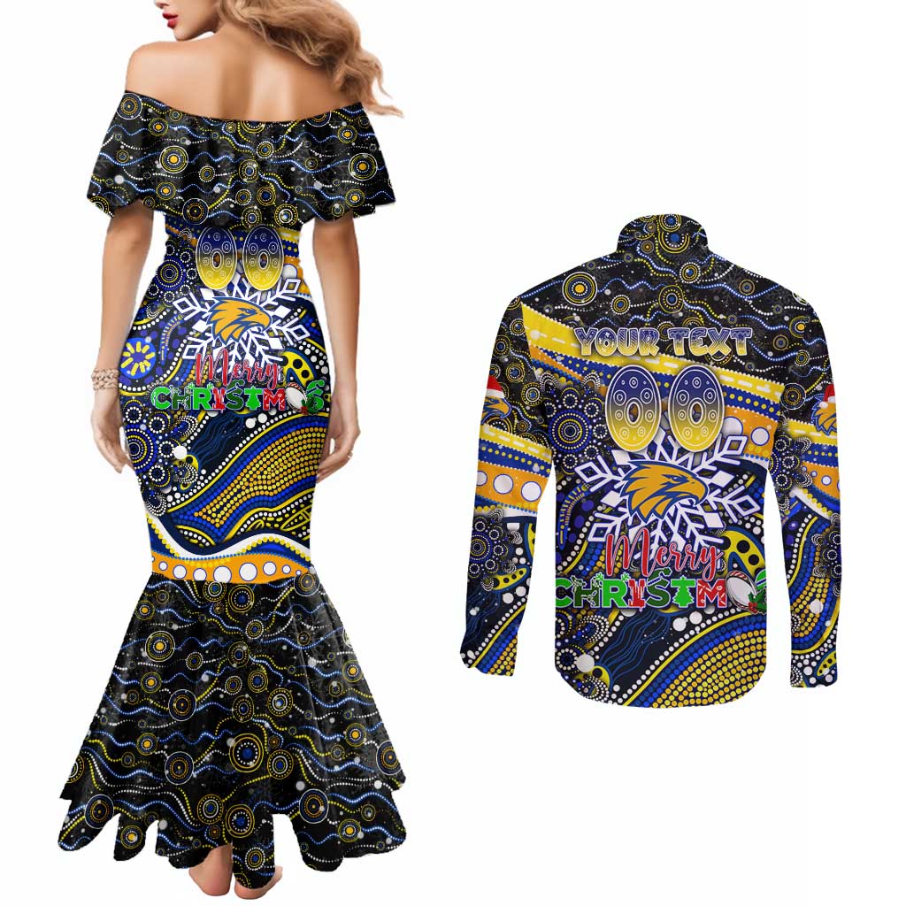 Merry Christmas AFL Eagles Couples Matching Mermaid Dress and Long Sleeve Button Shirt Aboriginal Santa Football Mascot