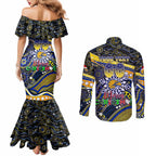 Merry Christmas AFL Eagles Couples Matching Mermaid Dress and Long Sleeve Button Shirt Aboriginal Santa Football Mascot