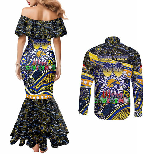 Merry Christmas AFL Eagles Couples Matching Mermaid Dress and Long Sleeve Button Shirt Aboriginal Santa Football Mascot
