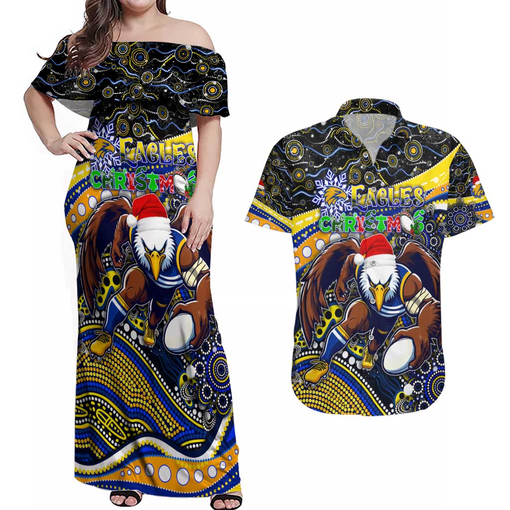 Merry Christmas AFL Eagles Couples Matching Off Shoulder Maxi Dress and Hawaiian Shirt Aboriginal Santa Football Mascot