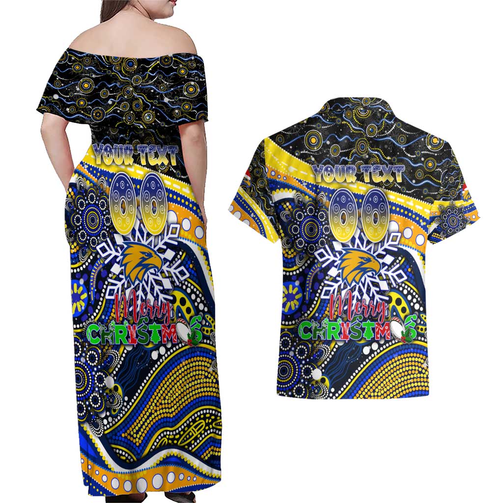 Merry Christmas AFL Eagles Couples Matching Off Shoulder Maxi Dress and Hawaiian Shirt Aboriginal Santa Football Mascot