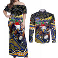 Merry Christmas AFL Eagles Couples Matching Off Shoulder Maxi Dress and Long Sleeve Button Shirt Aboriginal Santa Football Mascot