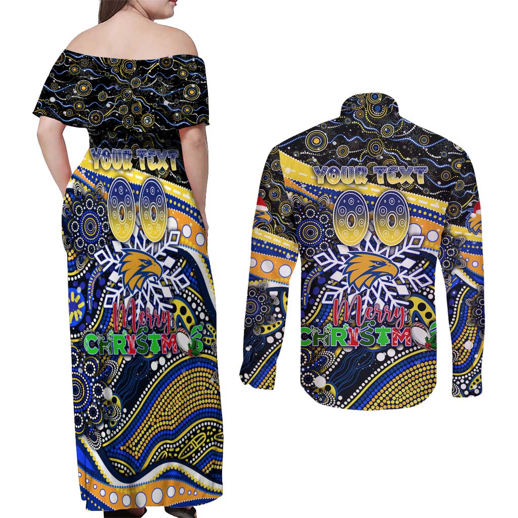 Merry Christmas AFL Eagles Couples Matching Off Shoulder Maxi Dress and Long Sleeve Button Shirt Aboriginal Santa Football Mascot