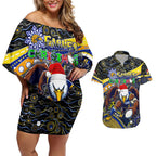 Merry Christmas AFL Eagles Couples Matching Off Shoulder Short Dress and Hawaiian Shirt Aboriginal Santa Football Mascot