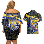 Merry Christmas AFL Eagles Couples Matching Off Shoulder Short Dress and Hawaiian Shirt Aboriginal Santa Football Mascot