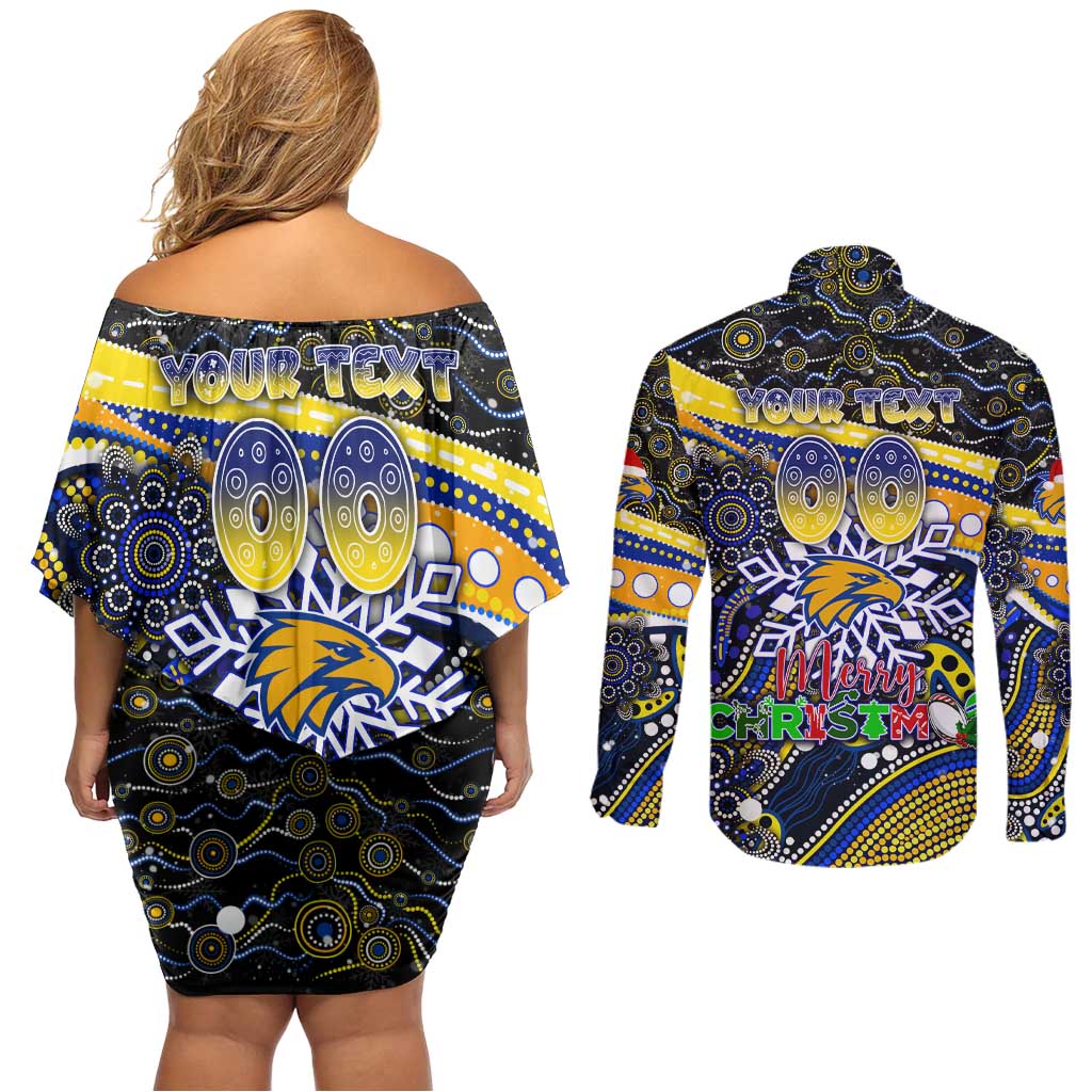 Merry Christmas AFL Eagles Couples Matching Off Shoulder Short Dress and Long Sleeve Button Shirt Aboriginal Santa Football Mascot