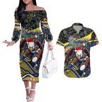 Merry Christmas AFL Eagles Couples Matching Off The Shoulder Long Sleeve Dress and Hawaiian Shirt Aboriginal Santa Football Mascot