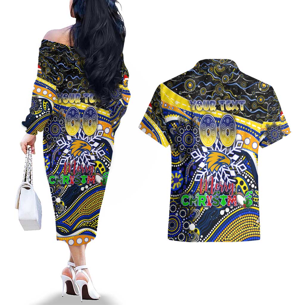 Merry Christmas AFL Eagles Couples Matching Off The Shoulder Long Sleeve Dress and Hawaiian Shirt Aboriginal Santa Football Mascot