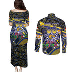 Merry Christmas AFL Eagles Couples Matching Puletasi and Long Sleeve Button Shirt Aboriginal Santa Football Mascot