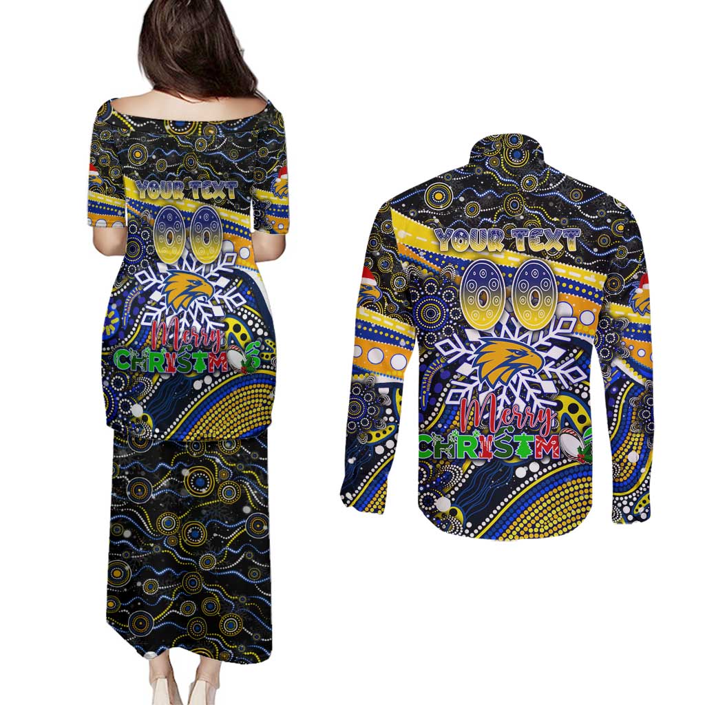 Merry Christmas AFL Eagles Couples Matching Puletasi and Long Sleeve Button Shirt Aboriginal Santa Football Mascot