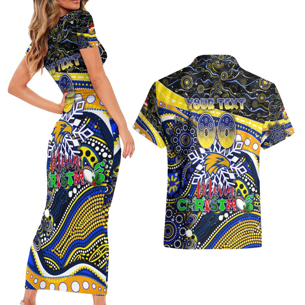 Merry Christmas AFL Eagles Couples Matching Short Sleeve Bodycon Dress and Hawaiian Shirt Aboriginal Santa Football Mascot