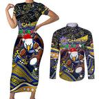 Merry Christmas AFL Eagles Couples Matching Short Sleeve Bodycon Dress and Long Sleeve Button Shirt Aboriginal Santa Football Mascot