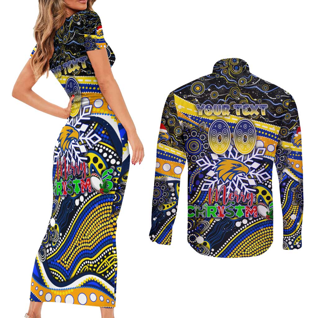 Merry Christmas AFL Eagles Couples Matching Short Sleeve Bodycon Dress and Long Sleeve Button Shirt Aboriginal Santa Football Mascot