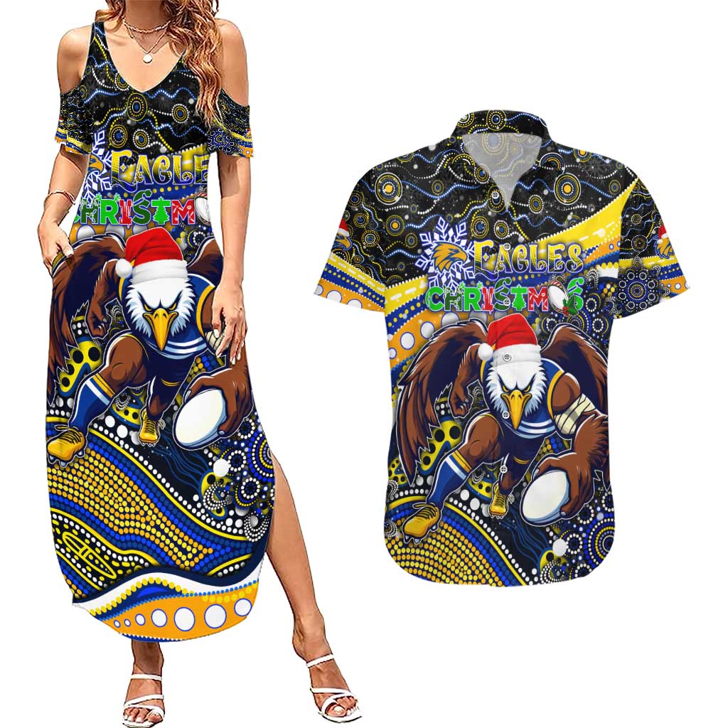 Merry Christmas AFL Eagles Couples Matching Summer Maxi Dress and Hawaiian Shirt Aboriginal Santa Football Mascot