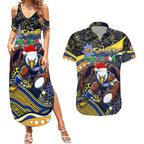 Merry Christmas AFL Eagles Couples Matching Summer Maxi Dress and Hawaiian Shirt Aboriginal Santa Football Mascot