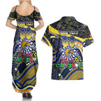 Merry Christmas AFL Eagles Couples Matching Summer Maxi Dress and Hawaiian Shirt Aboriginal Santa Football Mascot
