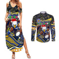 Merry Christmas AFL Eagles Couples Matching Summer Maxi Dress and Long Sleeve Button Shirt Aboriginal Santa Football Mascot