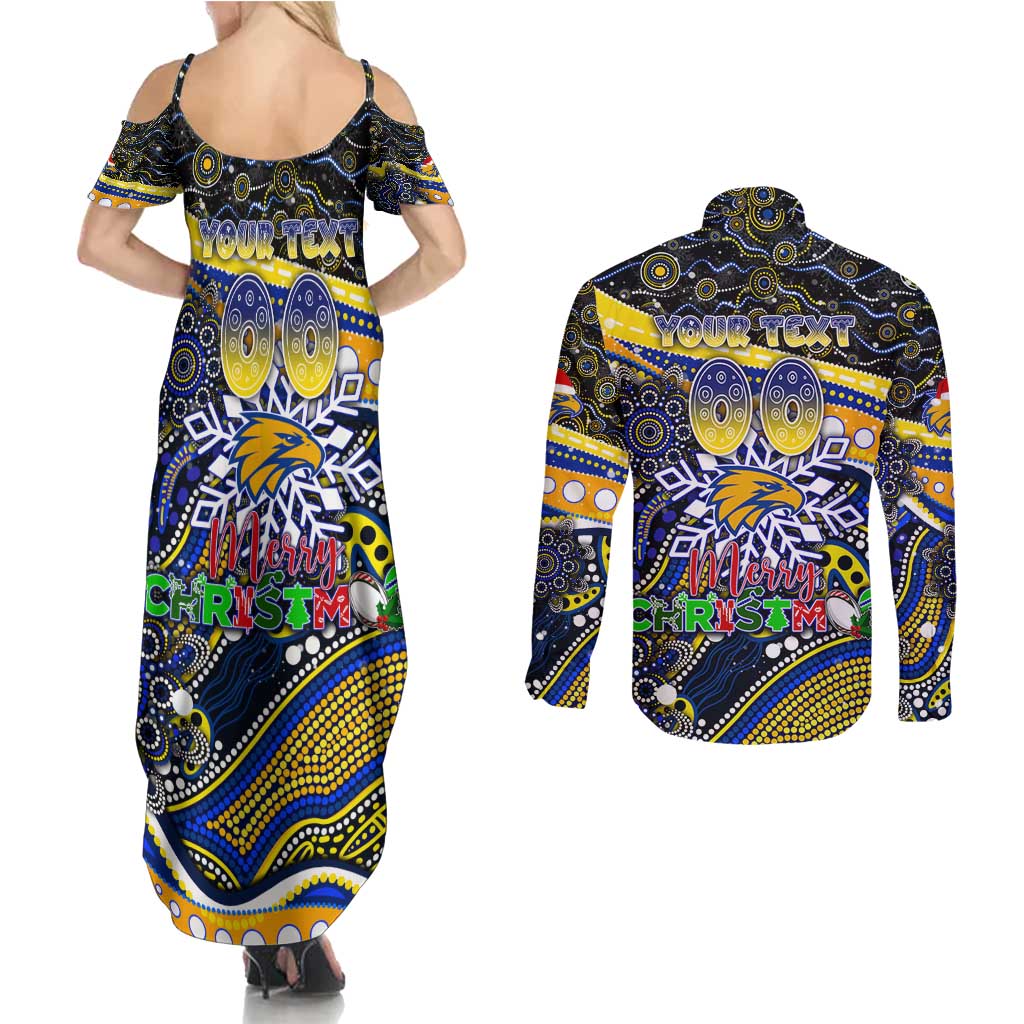 Merry Christmas AFL Eagles Couples Matching Summer Maxi Dress and Long Sleeve Button Shirt Aboriginal Santa Football Mascot