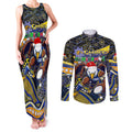 Merry Christmas AFL Eagles Couples Matching Tank Maxi Dress and Long Sleeve Button Shirt Aboriginal Santa Football Mascot