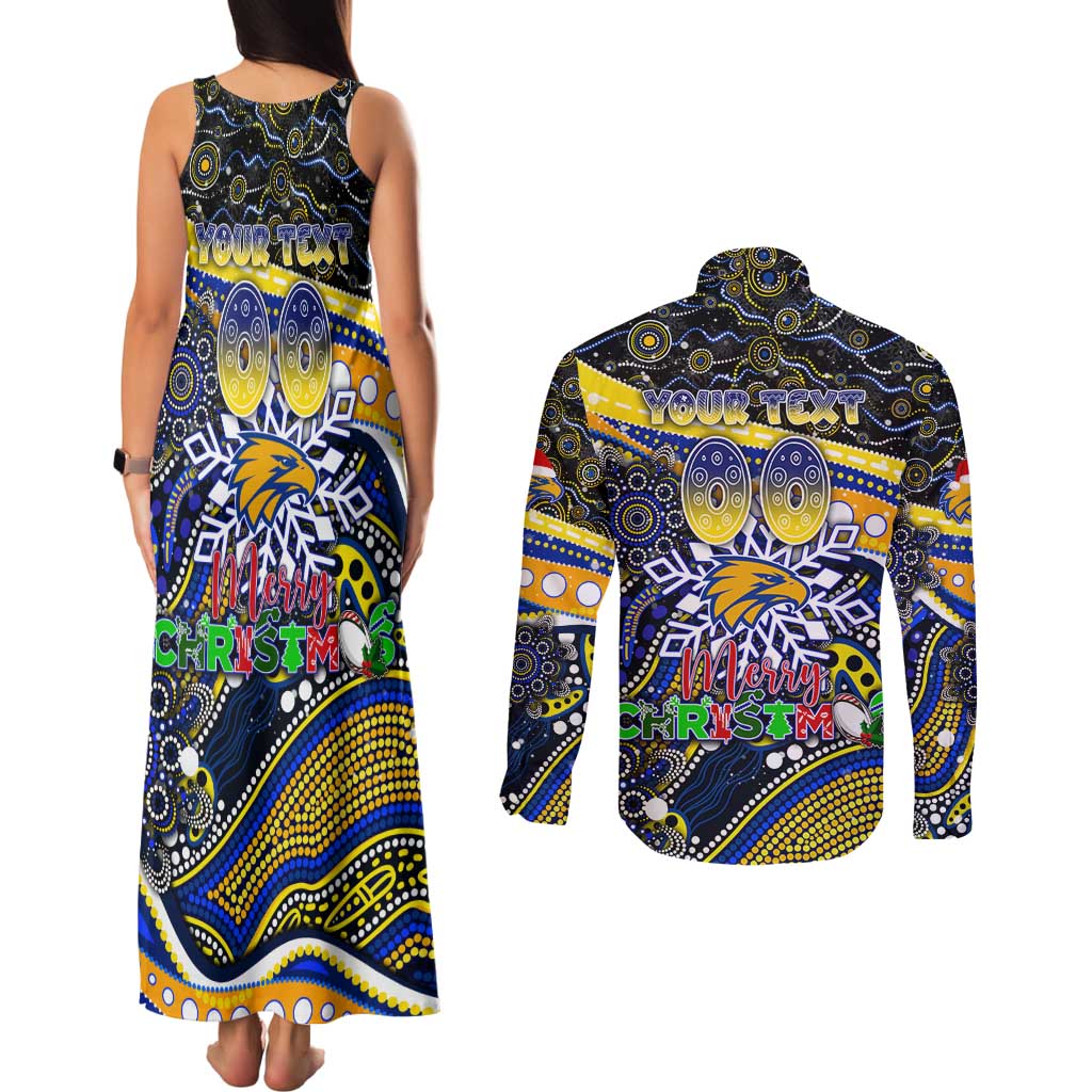 Merry Christmas AFL Eagles Couples Matching Tank Maxi Dress and Long Sleeve Button Shirt Aboriginal Santa Football Mascot