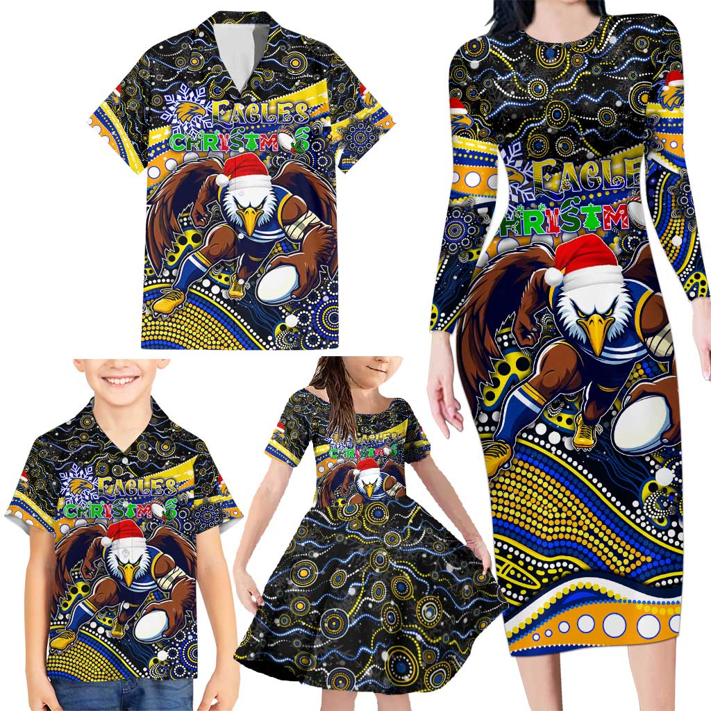 Merry Christmas AFL Eagles Family Matching Long Sleeve Bodycon Dress and Hawaiian Shirt Aboriginal Santa Football Mascot