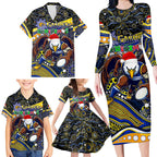 Merry Christmas AFL Eagles Family Matching Long Sleeve Bodycon Dress and Hawaiian Shirt Aboriginal Santa Football Mascot