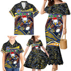 Merry Christmas AFL Eagles Family Matching Mermaid Dress and Hawaiian Shirt Aboriginal Santa Football Mascot