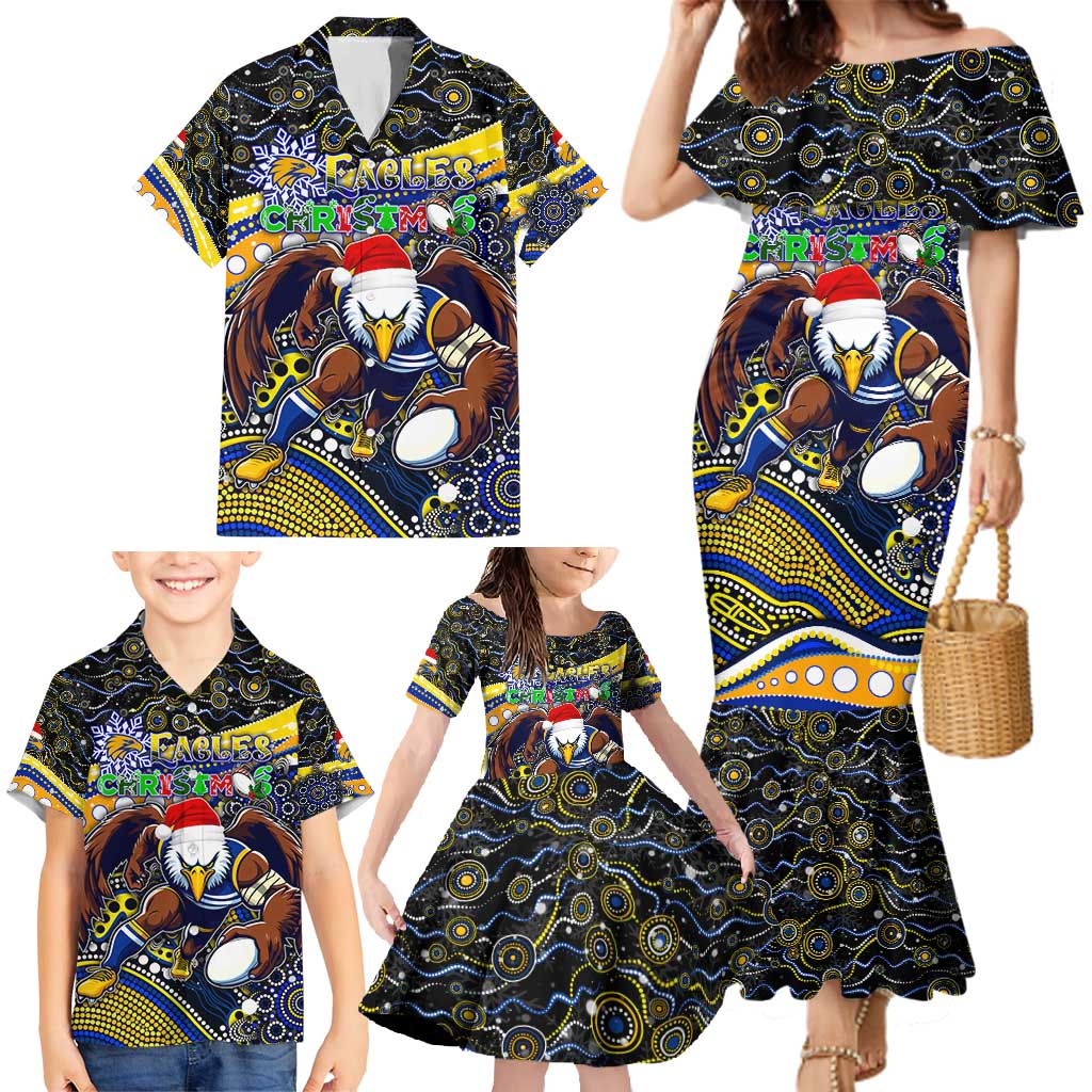 Merry Christmas AFL Eagles Family Matching Mermaid Dress and Hawaiian Shirt Aboriginal Santa Football Mascot