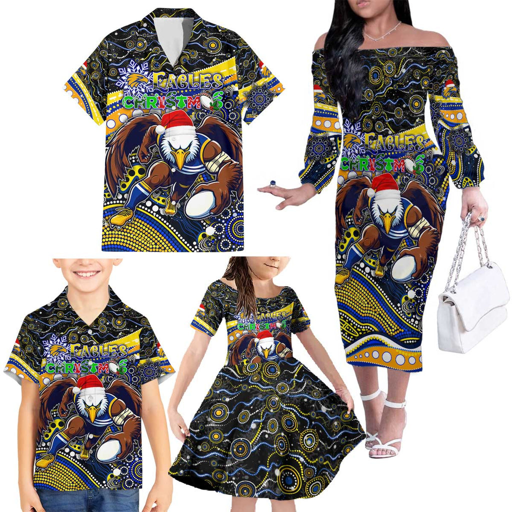 Merry Christmas AFL Eagles Family Matching Off The Shoulder Long Sleeve Dress and Hawaiian Shirt Aboriginal Santa Football Mascot