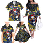 Merry Christmas AFL Eagles Family Matching Off The Shoulder Long Sleeve Dress and Hawaiian Shirt Aboriginal Santa Football Mascot