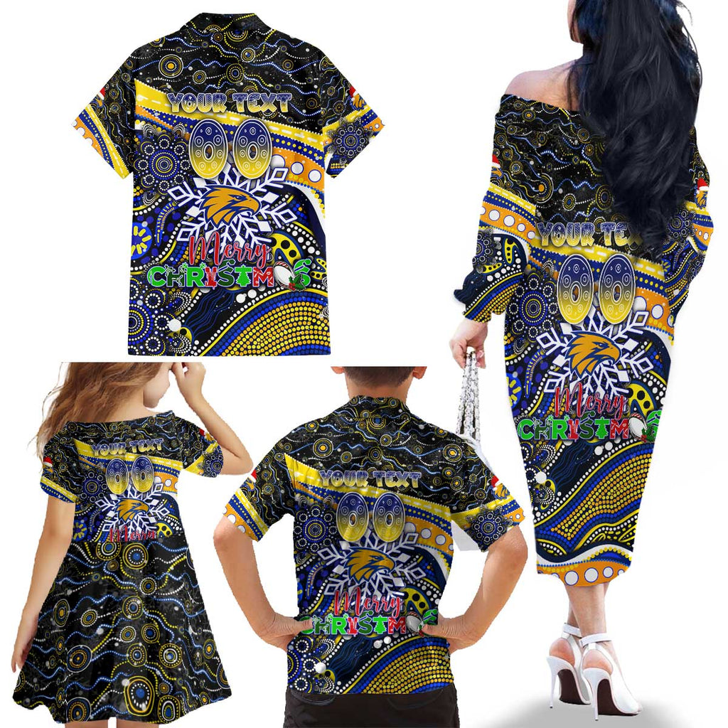 Merry Christmas AFL Eagles Family Matching Off The Shoulder Long Sleeve Dress and Hawaiian Shirt Aboriginal Santa Football Mascot