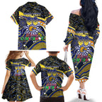 Merry Christmas AFL Eagles Family Matching Off The Shoulder Long Sleeve Dress and Hawaiian Shirt Aboriginal Santa Football Mascot