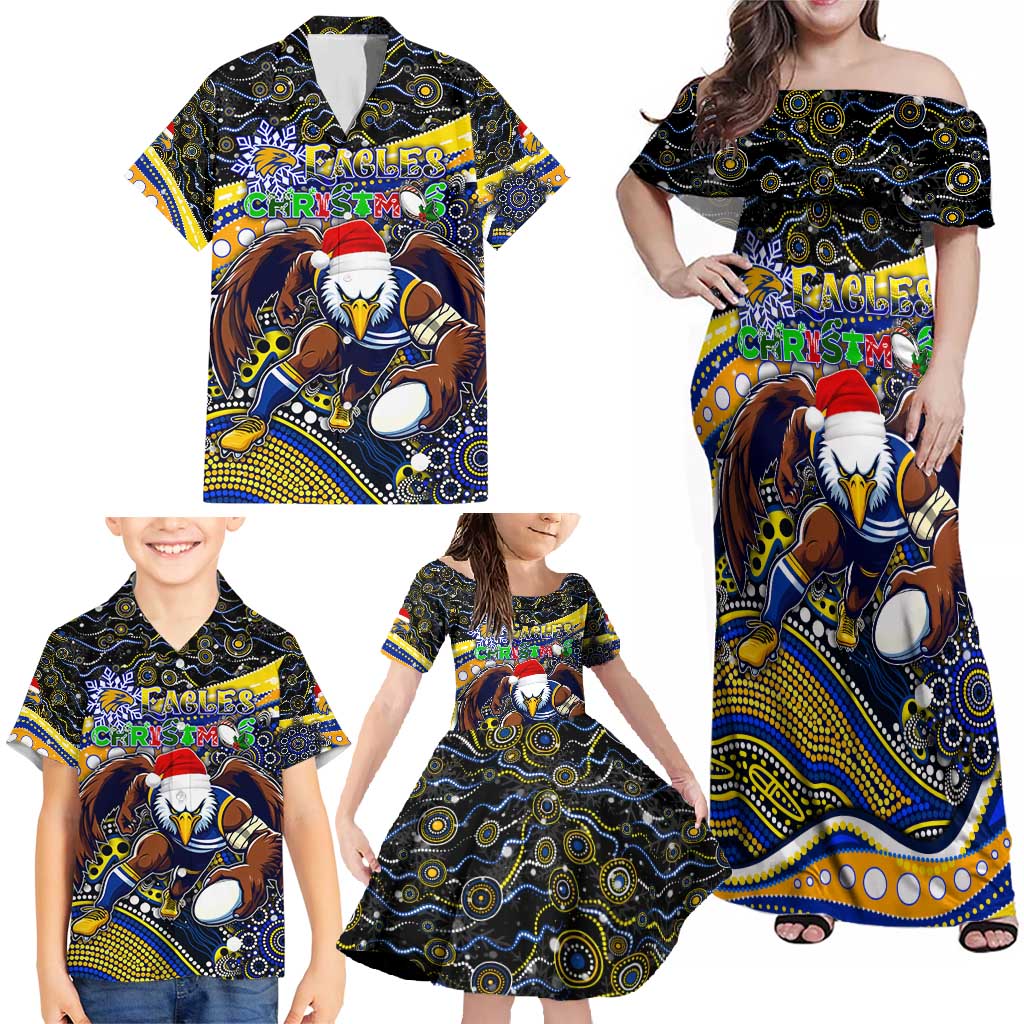 Merry Christmas AFL Eagles Family Matching Off Shoulder Maxi Dress and Hawaiian Shirt Aboriginal Santa Football Mascot