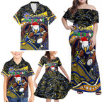 Merry Christmas AFL Eagles Family Matching Off Shoulder Maxi Dress and Hawaiian Shirt Aboriginal Santa Football Mascot