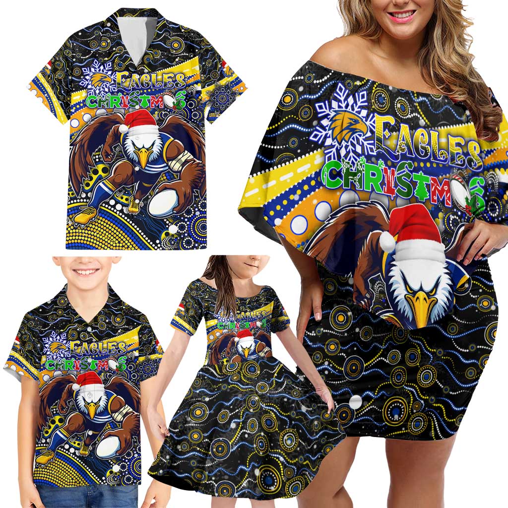 Merry Christmas AFL Eagles Family Matching Off Shoulder Short Dress and Hawaiian Shirt Aboriginal Santa Football Mascot