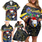 Merry Christmas AFL Eagles Family Matching Off Shoulder Short Dress and Hawaiian Shirt Aboriginal Santa Football Mascot
