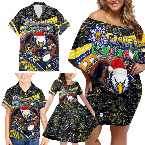 Merry Christmas AFL Eagles Family Matching Off Shoulder Short Dress and Hawaiian Shirt Aboriginal Santa Football Mascot