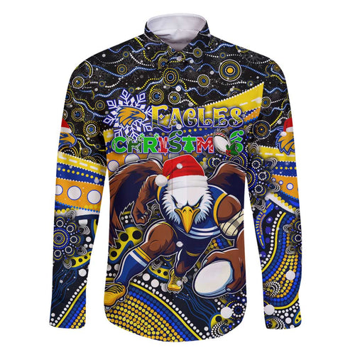 Merry Christmas AFL Eagles Family Matching Off Shoulder Short Dress and Hawaiian Shirt Aboriginal Santa Football Mascot