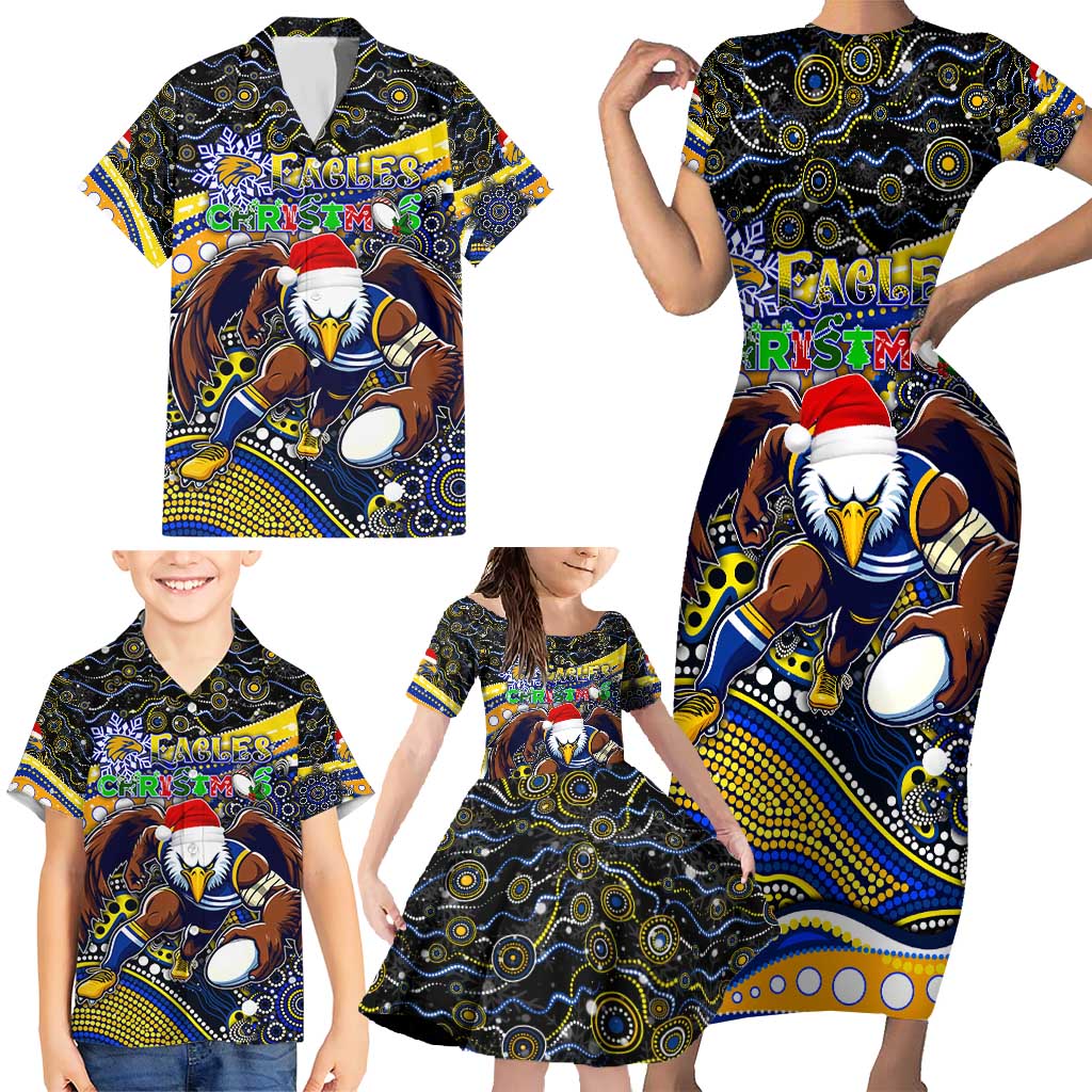 Merry Christmas AFL Eagles Family Matching Short Sleeve Bodycon Dress and Hawaiian Shirt Aboriginal Santa Football Mascot