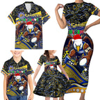 Merry Christmas AFL Eagles Family Matching Short Sleeve Bodycon Dress and Hawaiian Shirt Aboriginal Santa Football Mascot