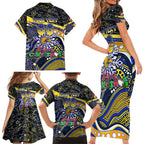Merry Christmas AFL Eagles Family Matching Short Sleeve Bodycon Dress and Hawaiian Shirt Aboriginal Santa Football Mascot