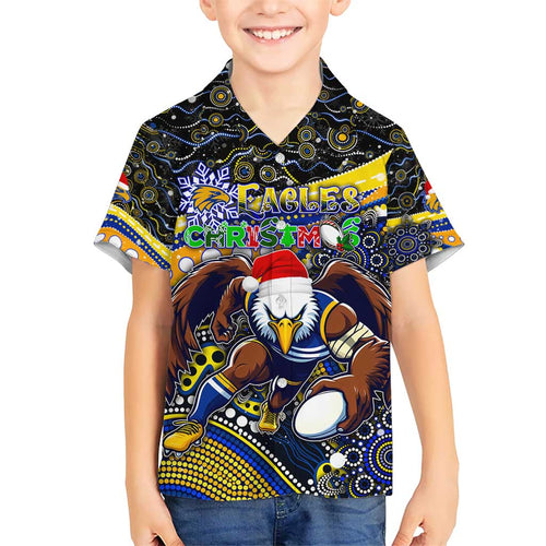 Merry Christmas AFL Eagles Kid Hawaiian Shirt Aboriginal Santa Football Mascot