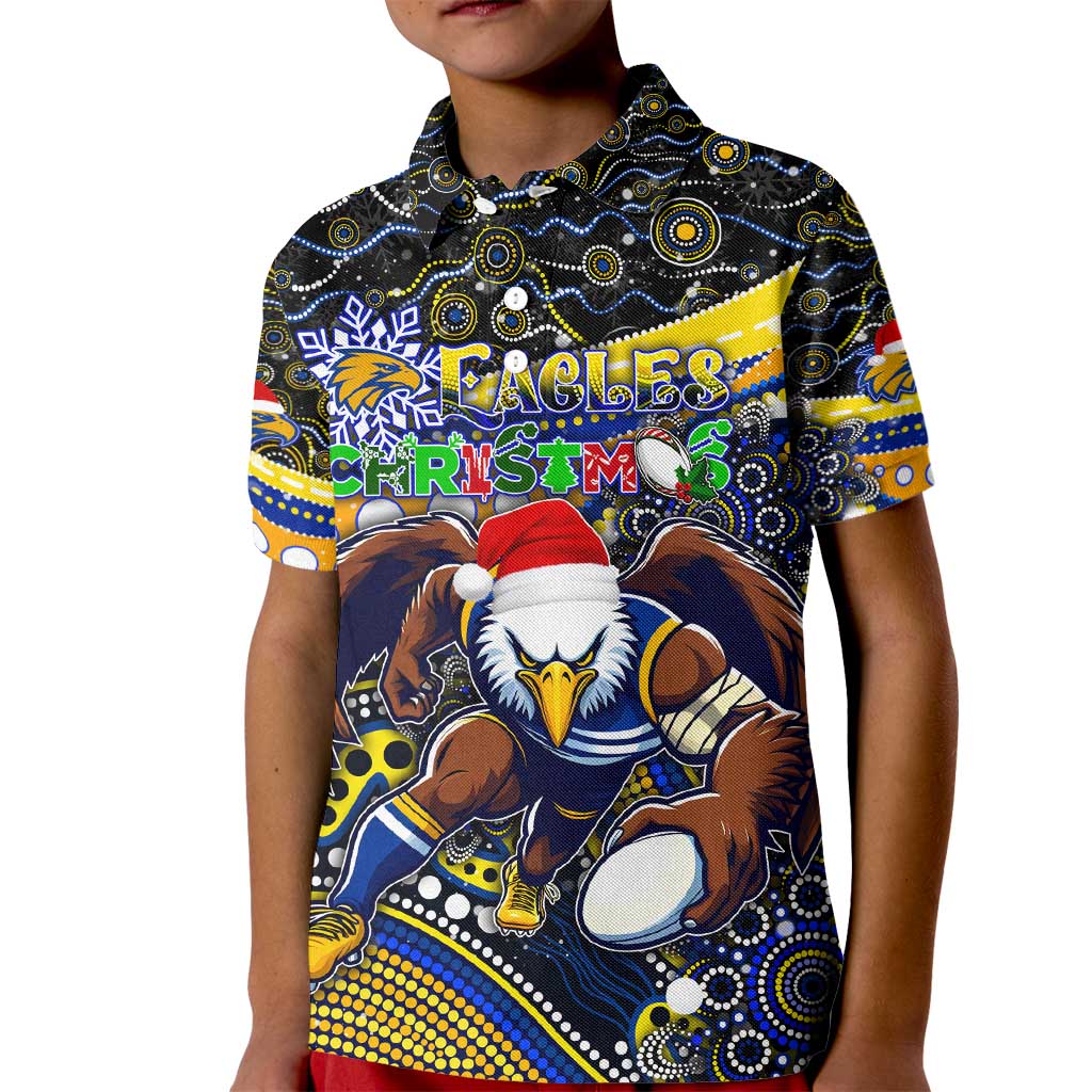 Merry Christmas AFL Eagles Kid Polo Shirt Aboriginal Santa Football Mascot