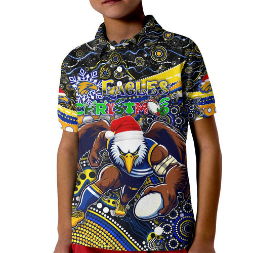 Merry Christmas AFL Eagles Kid Polo Shirt Aboriginal Santa Football Mascot